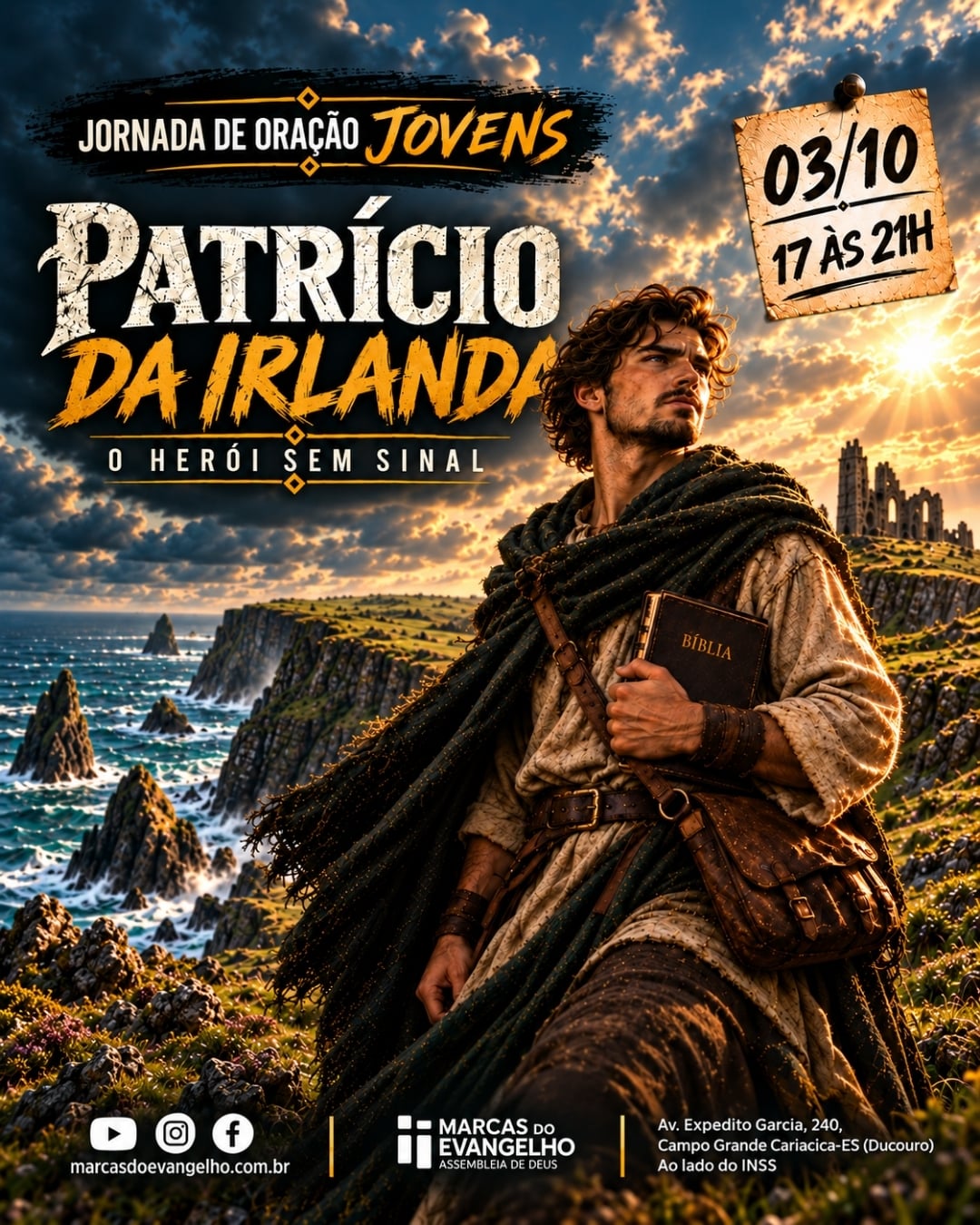 Flyer da Jornada Jovens: Patrício da Irlanda